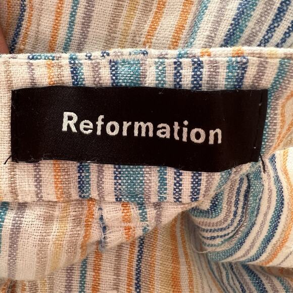 Reformation Crop Pants Size 2 Tahiti Marbella Linen Blue Stripe Nautical W21 - Picture 8 of 8